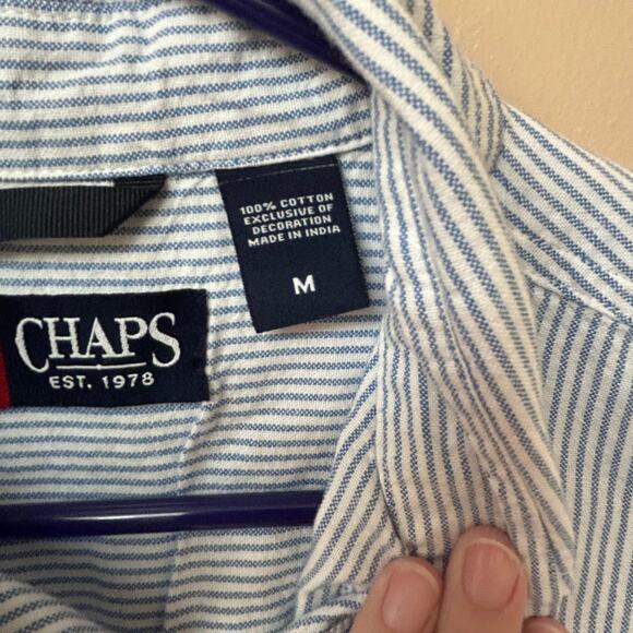 Chaps Blue & White Striped Long Sleeve Button-Up Shirt Medium - Picture 3 of 9